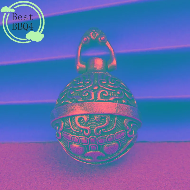 (BBQ4) 1pc Vintage Chinese Good Luck Brass Keychain Copper Gluttonous Bell Car Small Key Chain Pendant Fashion Accessories