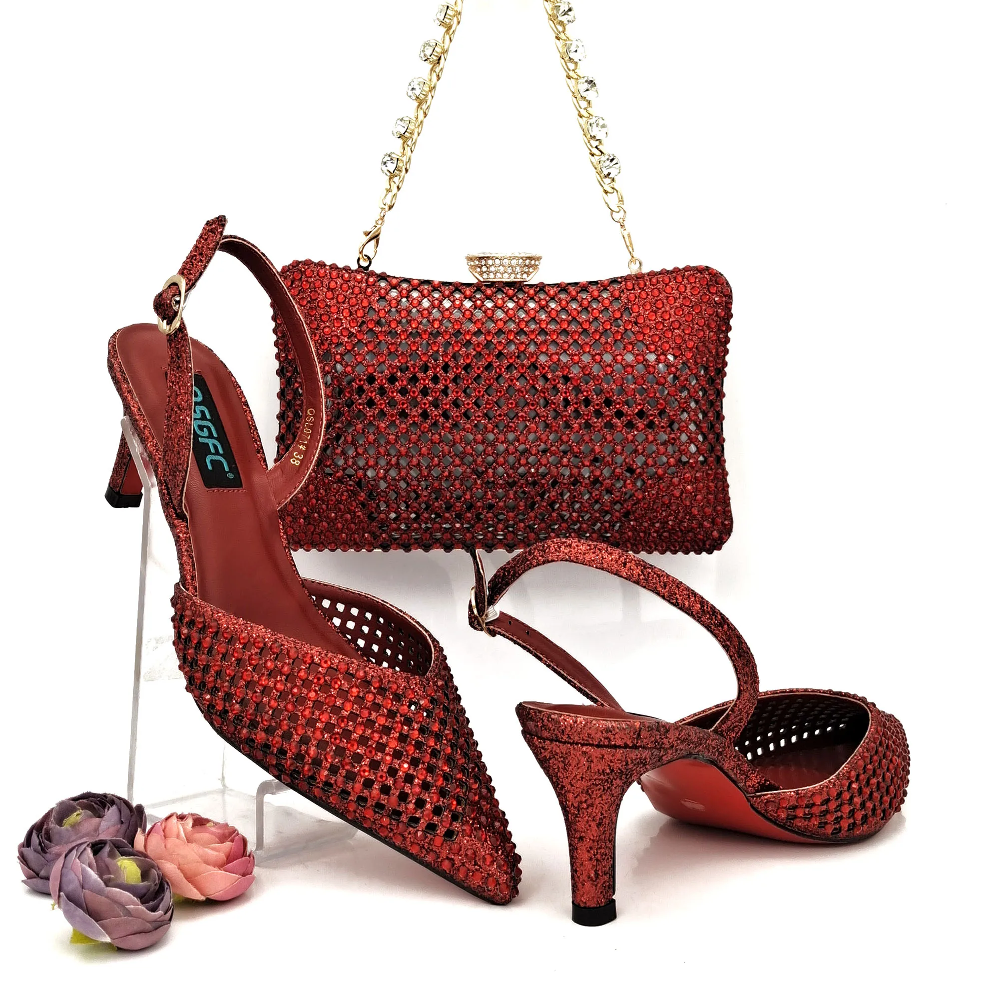 

Doershow Charming Shoes And Bag Matching Set With wine Hot Selling Women Italian Shoes And Bag Set For Party Wedding! HRF1-40