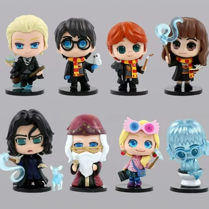 Harry Potter Q Version Figure Set 8Pcs Hermione Granger Ron Weasley Snape Cute Kawaii Anime Model Desk Decor Gift Ornament Fan