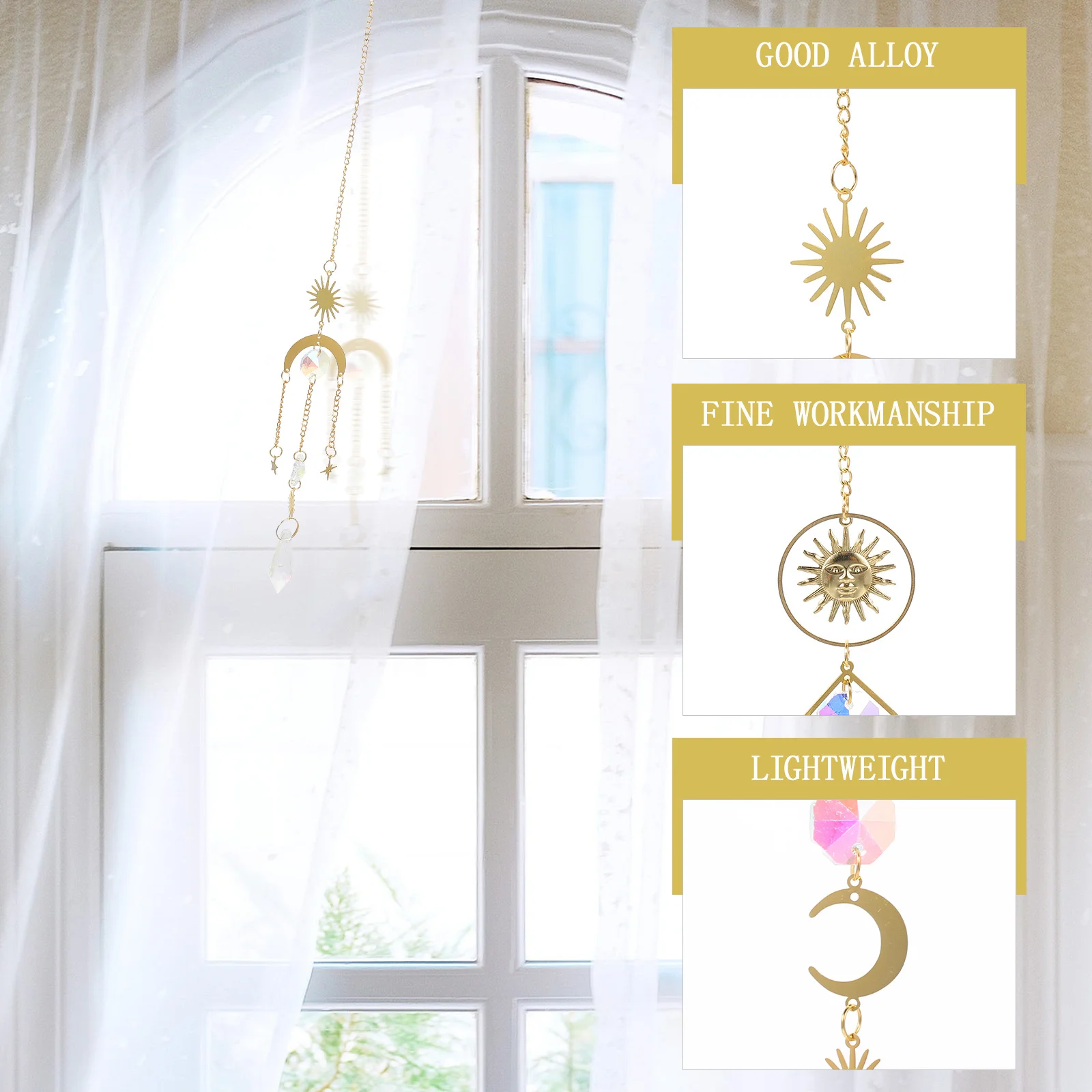 

5Pcs Sun Moon Crystal Hanging Ornaments Rainbow Maker Suncatchers Home Decoration Window Garden Pendant Crystal