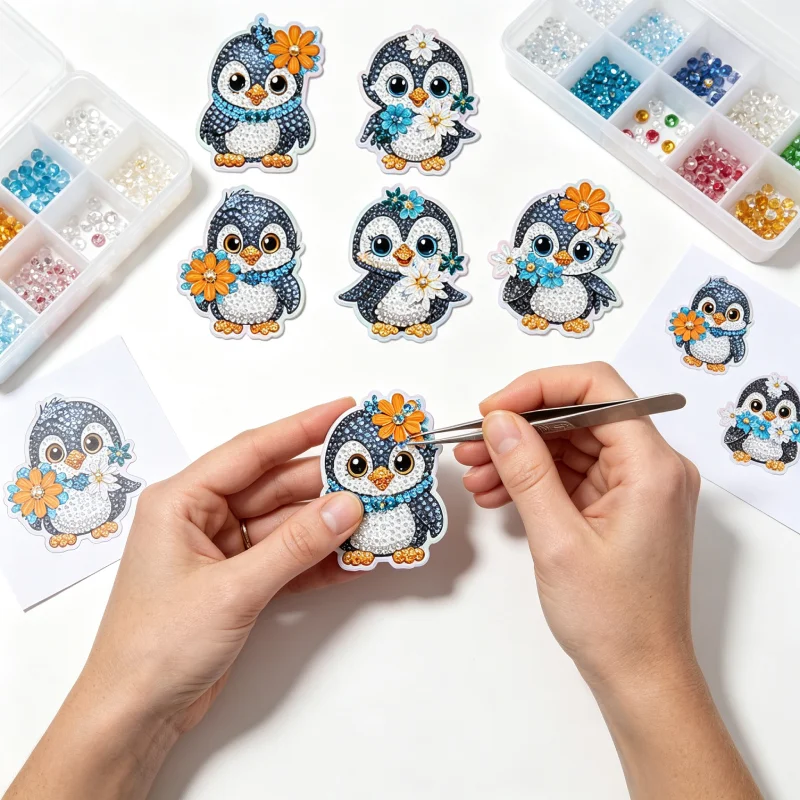 6Pcs Cute Penguin Diamond Painting DIY Material Kit Animal Themed Decor Stickers Diamond Art Fridge Magnets for Adults Beginners