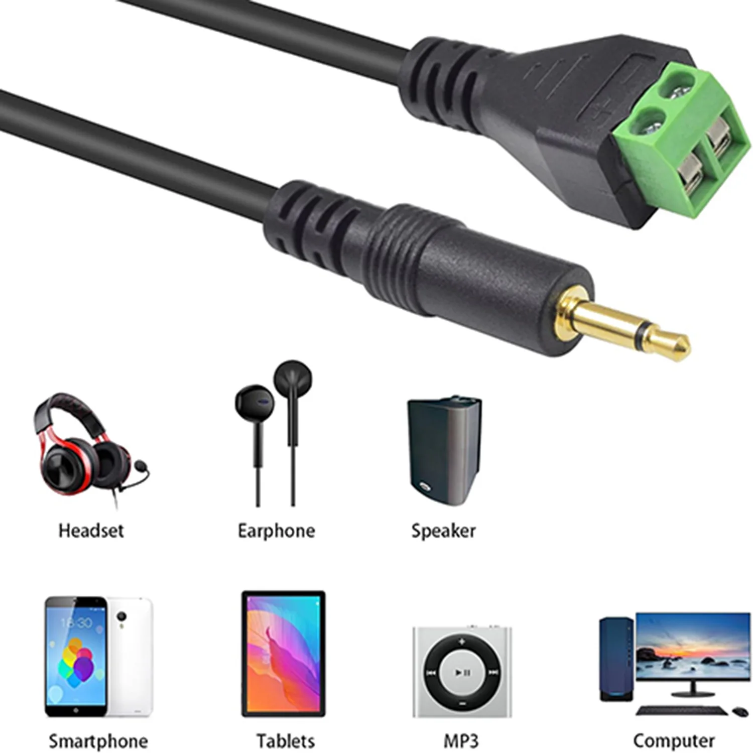 1pc 3.5mm 1/8" Mono TS Male Plug To AV Screw Video Balun Terminal Adapter Connector Cable 1FT Gold Plated - Image 2