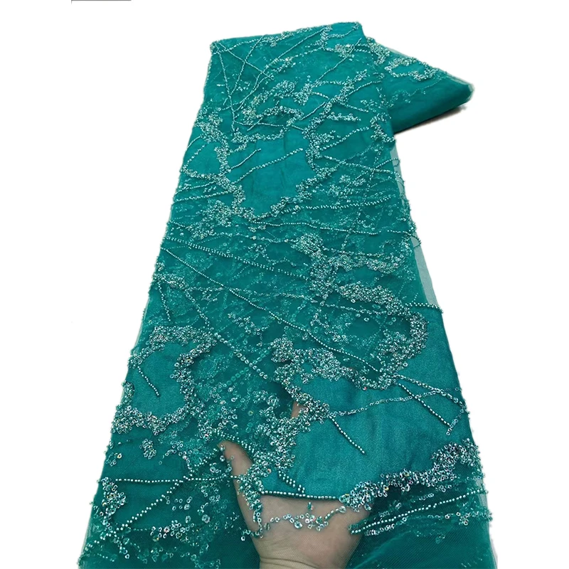 여성 최신 프랑스 비즈 네트 레이스 원단, 스팽글 아프리카 우아한 튤 레이스 파티 웨딩 드레스 재봉 소재 메쉬 비즈