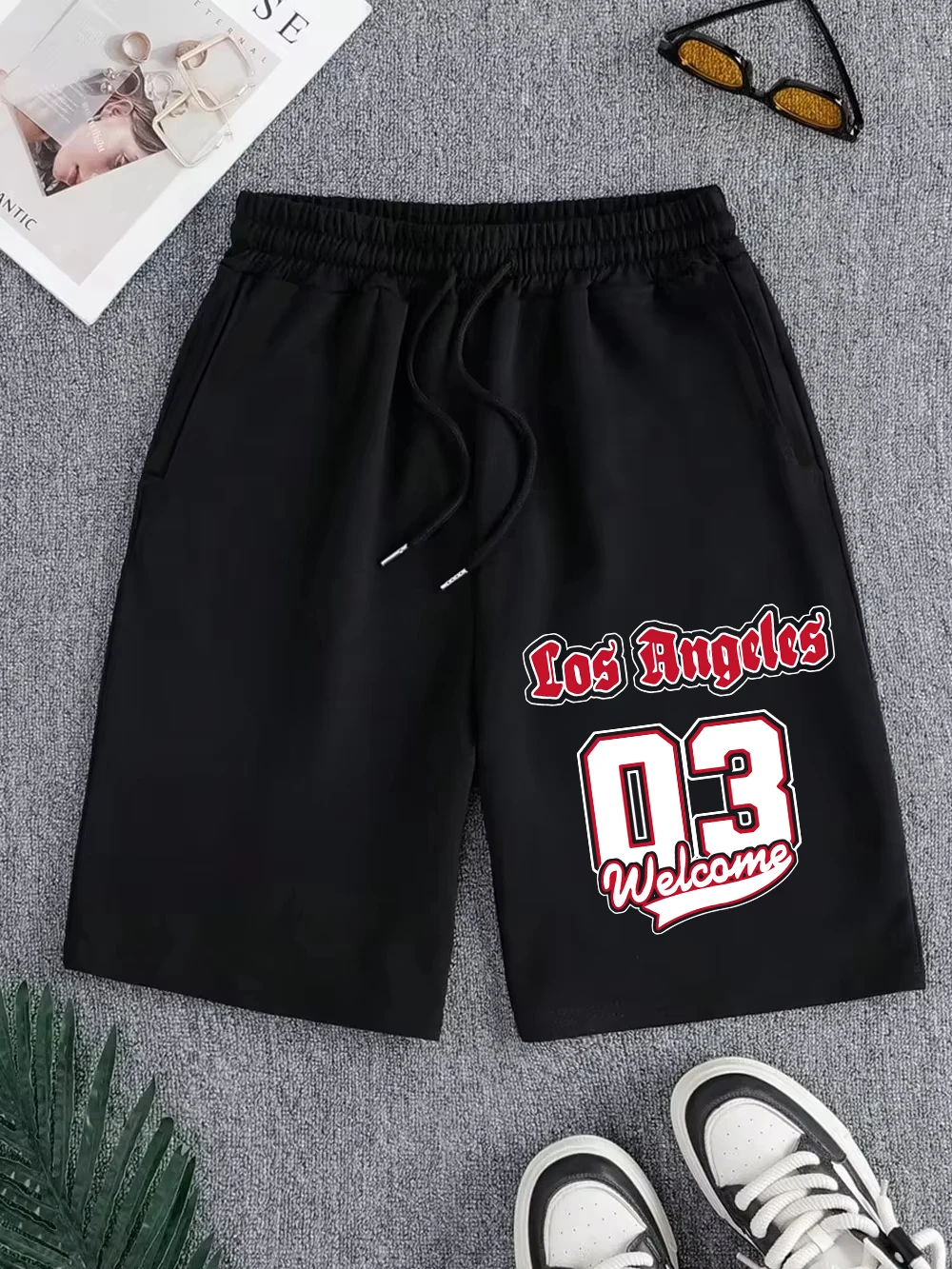 

Los Angeles Number 03 Pants Mens Summer Oversized Wide Knee Length Shorts Jogging Pocket Shorts Basics High Waisted Male Clothes