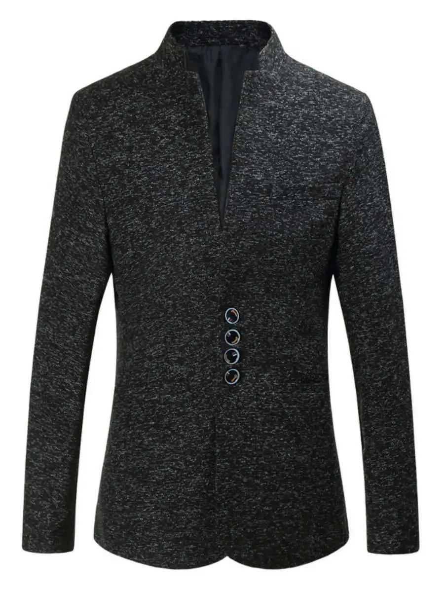 

Новая мужская приталенная повседневная куртка с несколькими пуговицами, воротником-стойкой, весна-осень, молодежная мода, однотонная