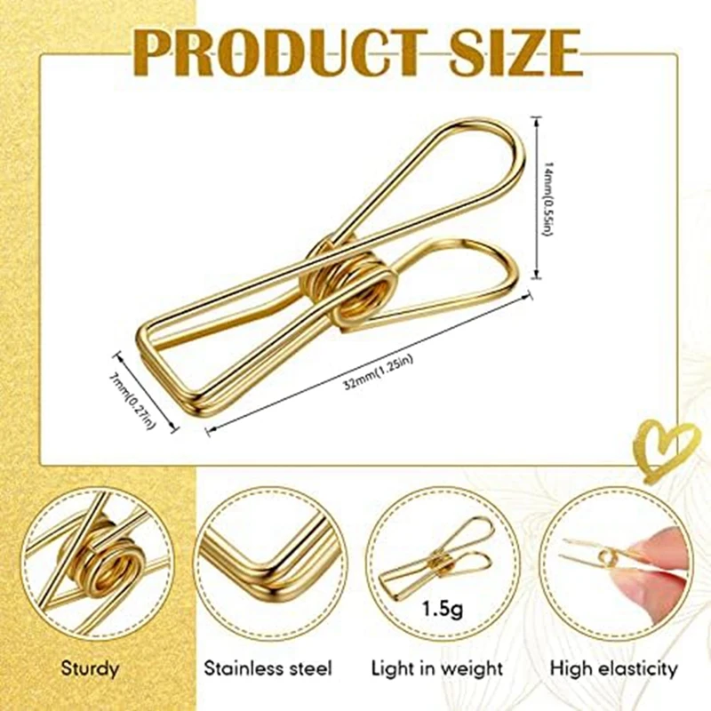 Clips Metal Wire Hollow Out Clips Multi Purpose Utility Clips Hanging Clothes Pins, 100PCS