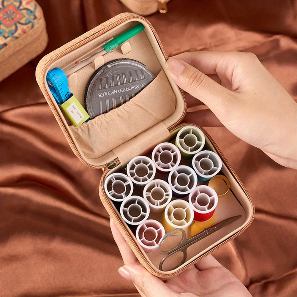 Sewing Kit Portable Vintage Sewing Kit Travel Sewing Kit with Case 12 Threads Scissors Needles Thimble Pins for DIY Home Repair view 4