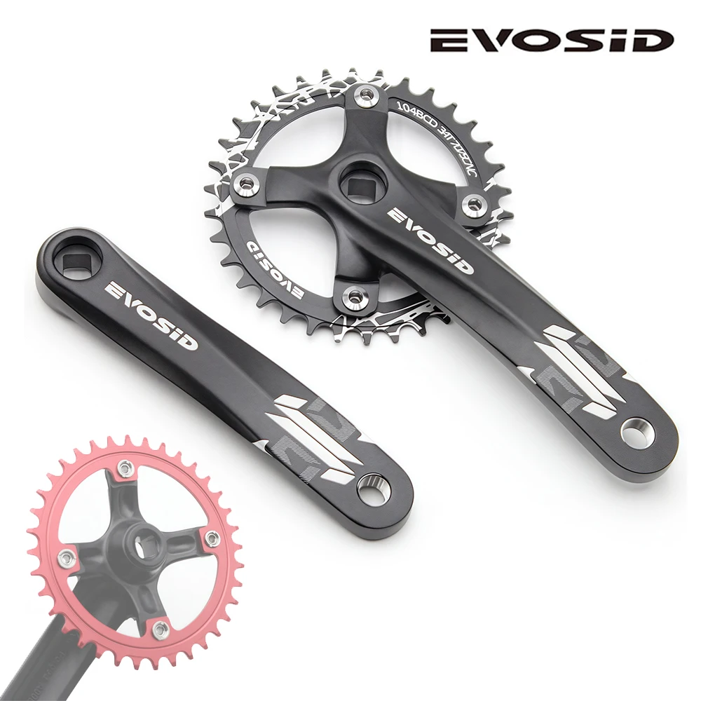 

EVOSID MTB Mountain Bike Single Speed Square Crankset 170 Crankset Bicycle Crank 104BCD 32/34/36/38T Fit for Ebike/Commuter Bike