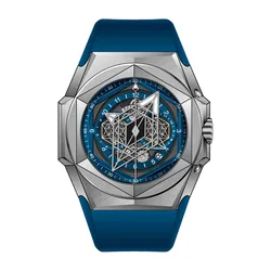 Reef Tiger Men Automatic Watch 43mm Mechanical Wristwatch Fashion Luminous Hands Sapphire Hexagonal Bezel Rubber Strap