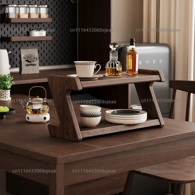 Solid wood tabletop shelf office bookshelf cup tableware kitchen utensils coffee cup perfume figure storage rack