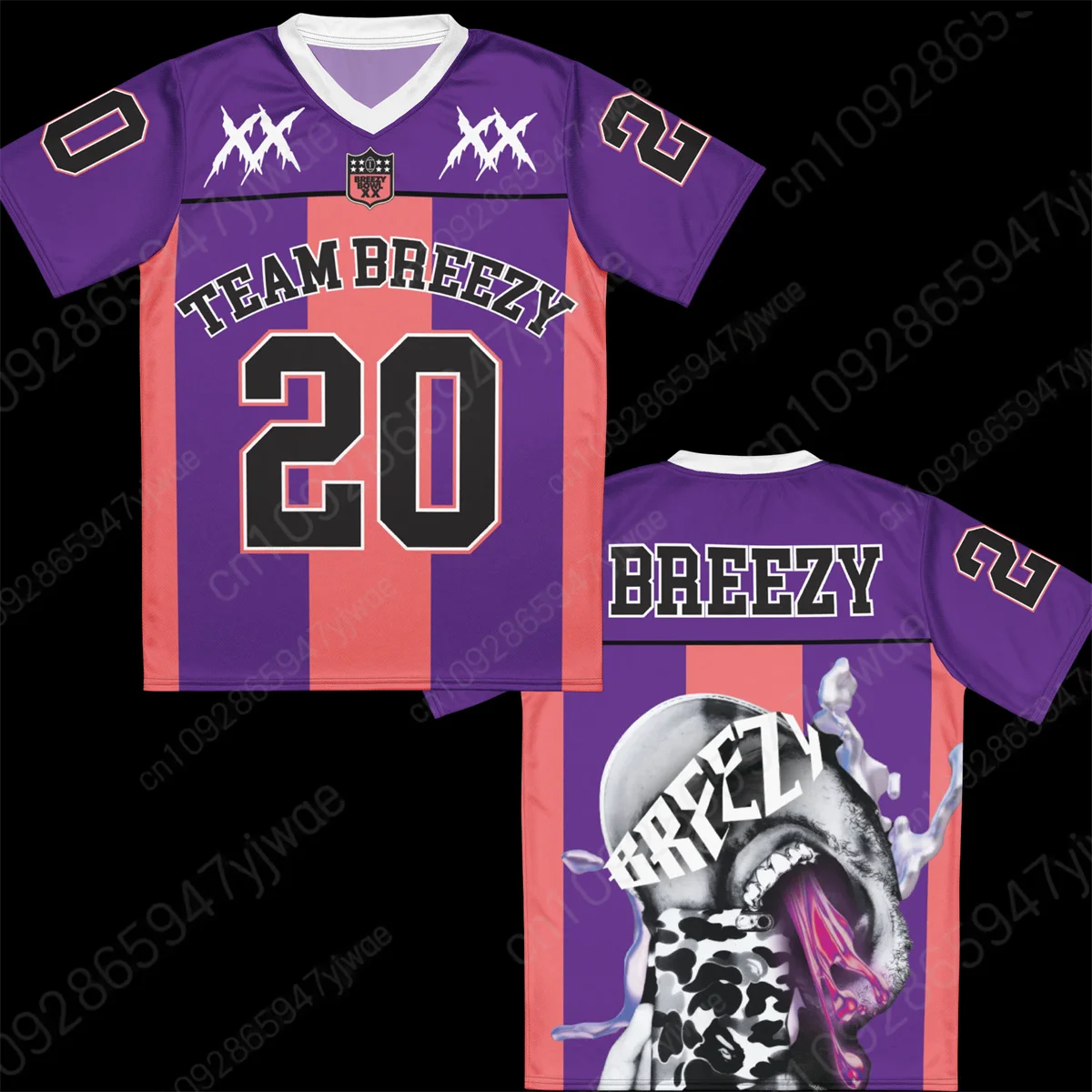 مغني الراب الأمريكي كريس براون بريزي باول Xx كرة القدم جيرسي الخامس الرقبة المألوف الرياضة المحملة الصيف الرجال والنساء تي شيرت #1