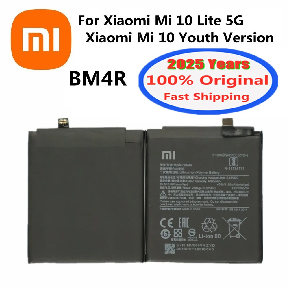 2025 Years BM4R MI10 Original Battery For Xiaomi Mi 10 Lite 5G / Mi 10 Youth Version 4160mAh Mobile Phone Battery Bateria