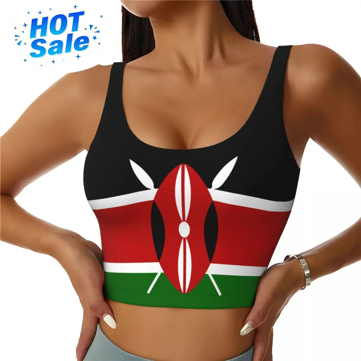 Trendy Kenya Flag Print Women's Sports Vest Yoga Vest Workout Vest Lightweight Running & Gym Activities For 2026 Durable