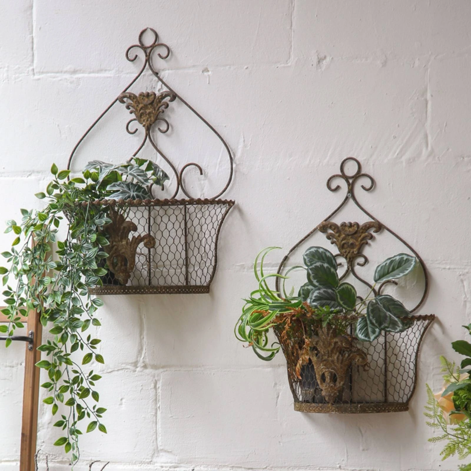 Wall Hanging Planter Basket Scrolling Wall Flower Basket Openwork Rustic for Living Room, Balcony view 6