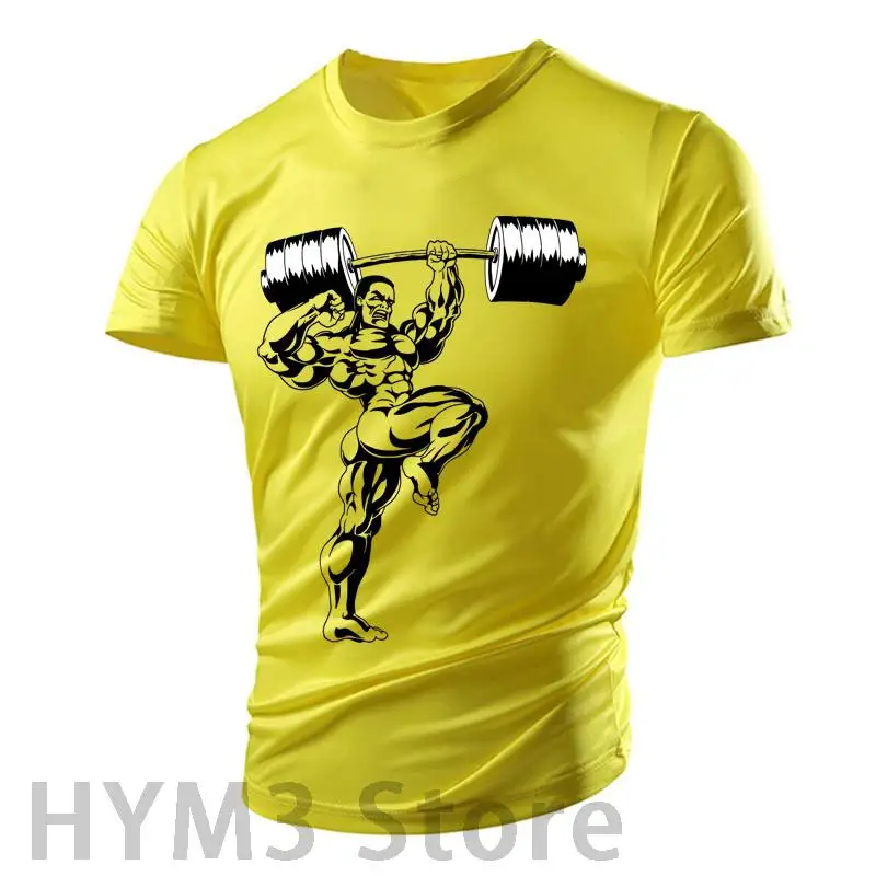 New Muscular Male Weightlifter 3d Printing Men\'s Street T-shirt Tough Guy Gym Running Breathable Light Sports Summer Top