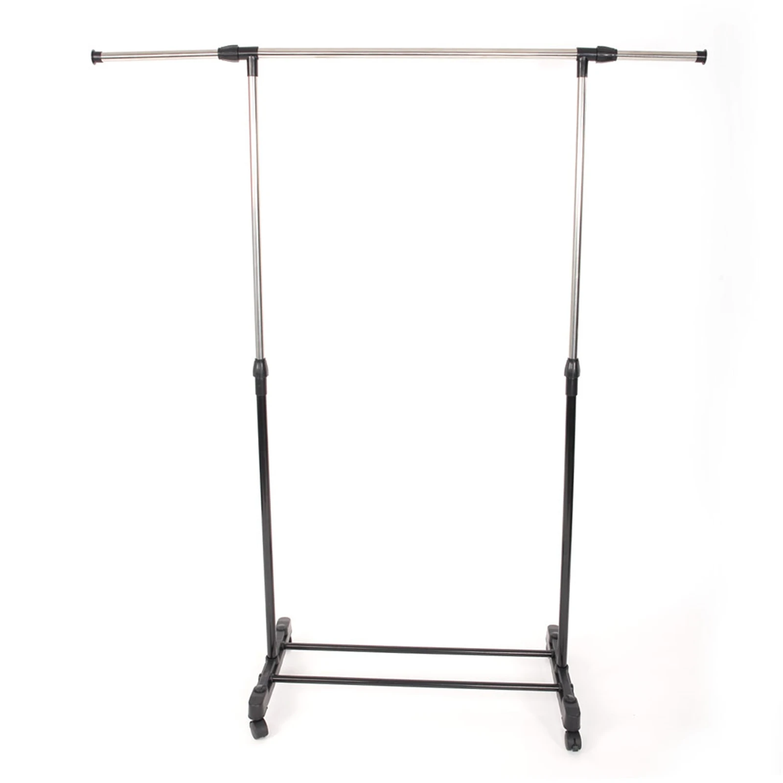 Single-bar Vertical & Horizontal Stretching Stand Clothes Rack with Shoe Shelf YJ-02 Black & Silver