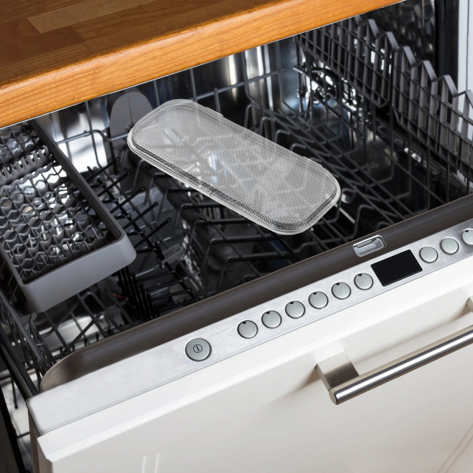 

1pcs 304 Stainless Steel Dishwasher Cutlery Basket Fine Mesh Utensil Holder Storage Rack For Kitchen Home Restaurant Use
