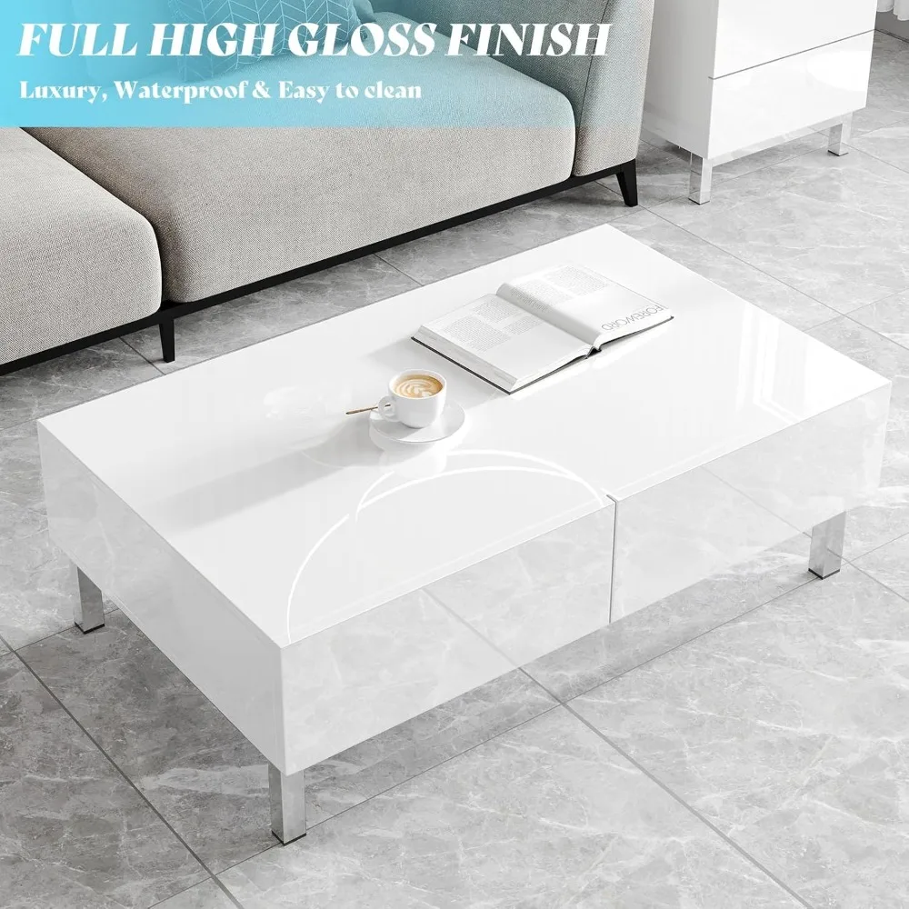 طاولة قهوة واسعة اللمعان مطلية بالكهرباء مقاس 40 بوصة مع درجين تخزين مغناطيسيين، وطاولة مركزية حديثة وبسيطة، لغرفة المعيشة