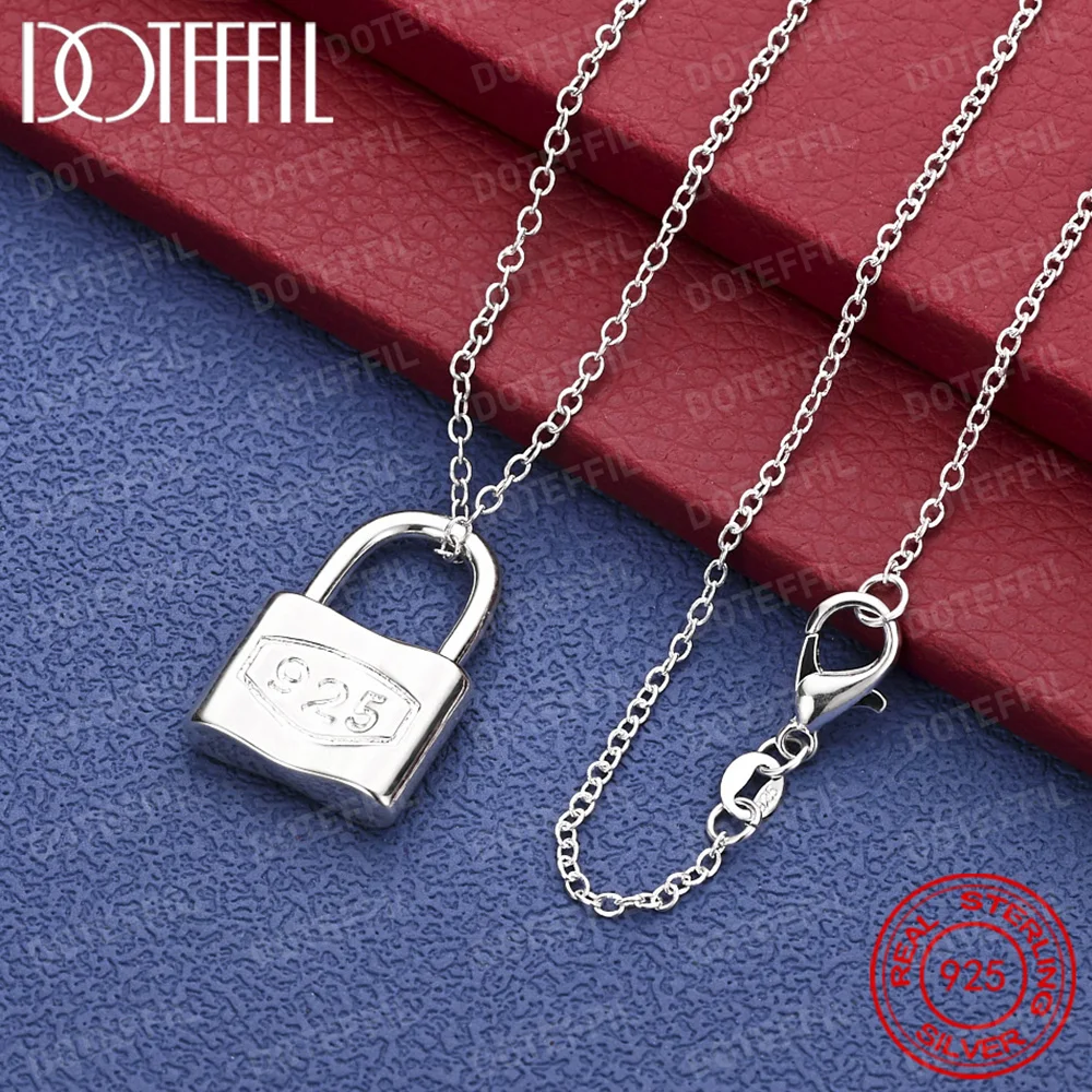 925 Sterling Silver Squer Lock Necklace For Woman Man Fashion Wedding Engagement Party Charm Jewelry