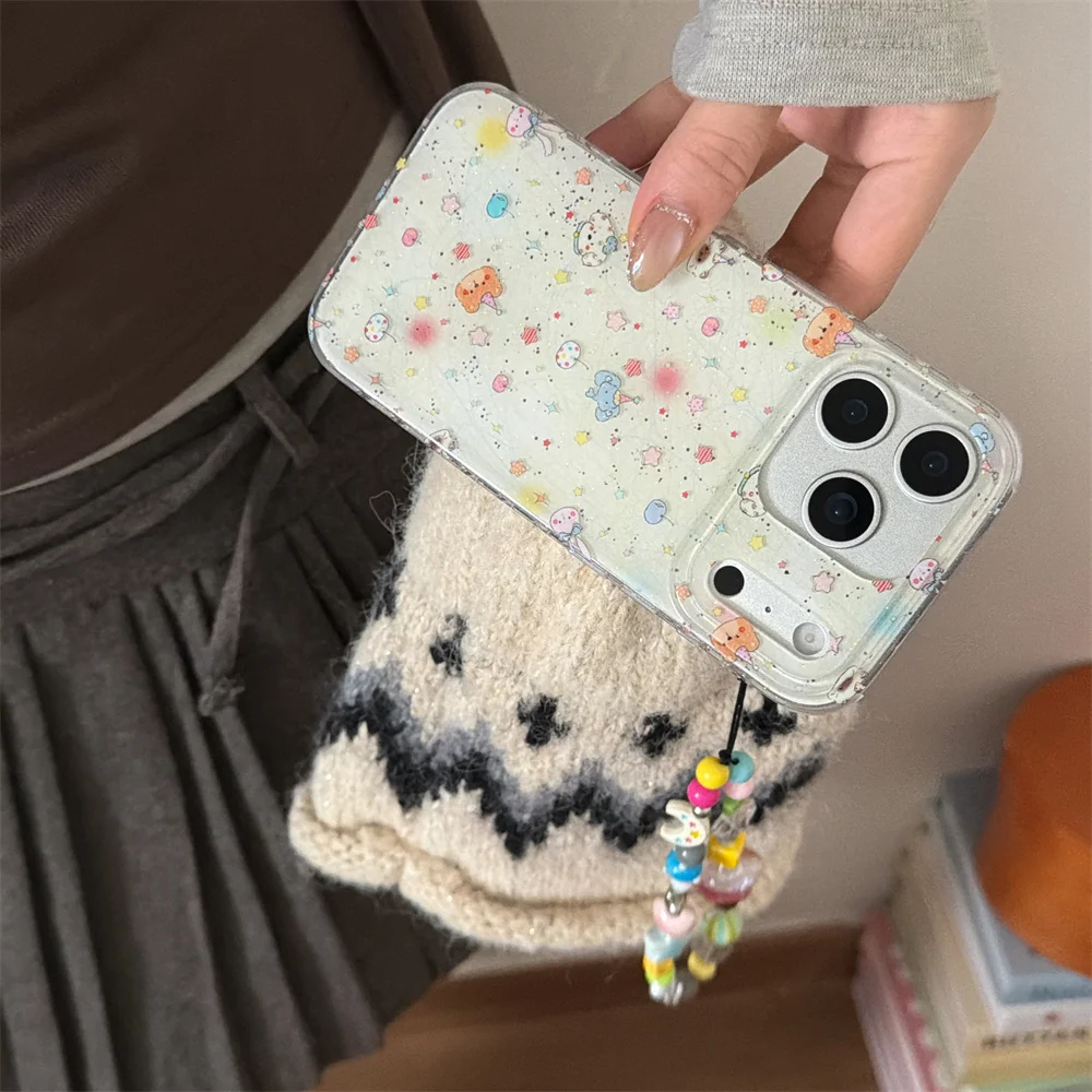 Glitter lines cherry animal cartoon phone case for iPhone 17 Pro 14 15 Pro Max 16 pro 17 cover with hinge cute protection Cases