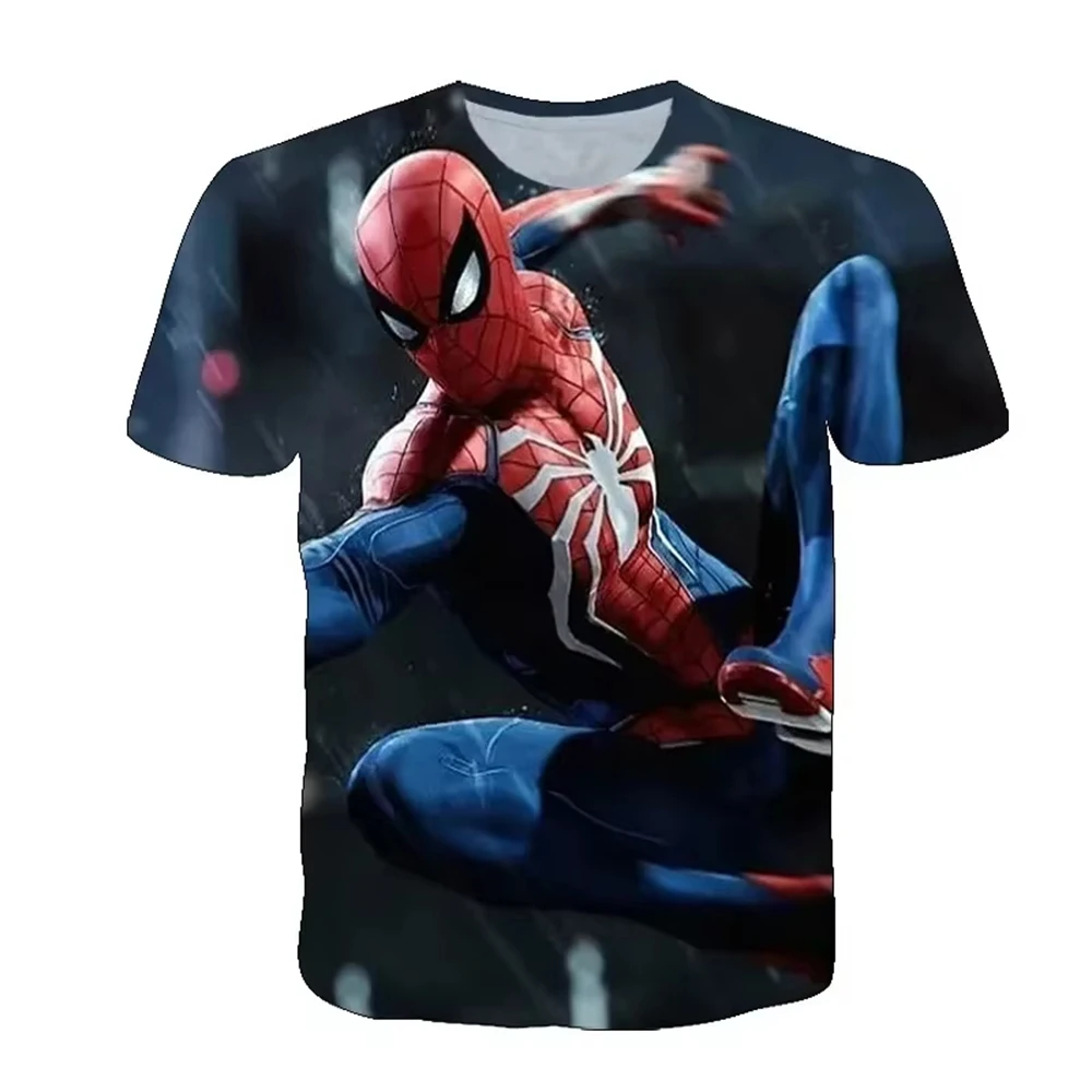 Chłopcy Letnie koszulki Disney Spider Man The Avengers Koszulki z nadrukiem 3D Nadruk kreskówkowy Dziecięce koszulki z krótkim rękawem Okrągły top