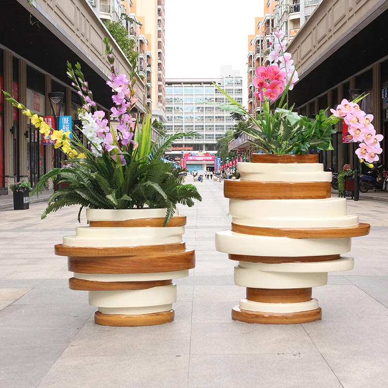 

*Customized Fiberglass Flower Pots PLanters Indoor Outdoor Decor Shopping Mall Artificial Flower Pots Sets