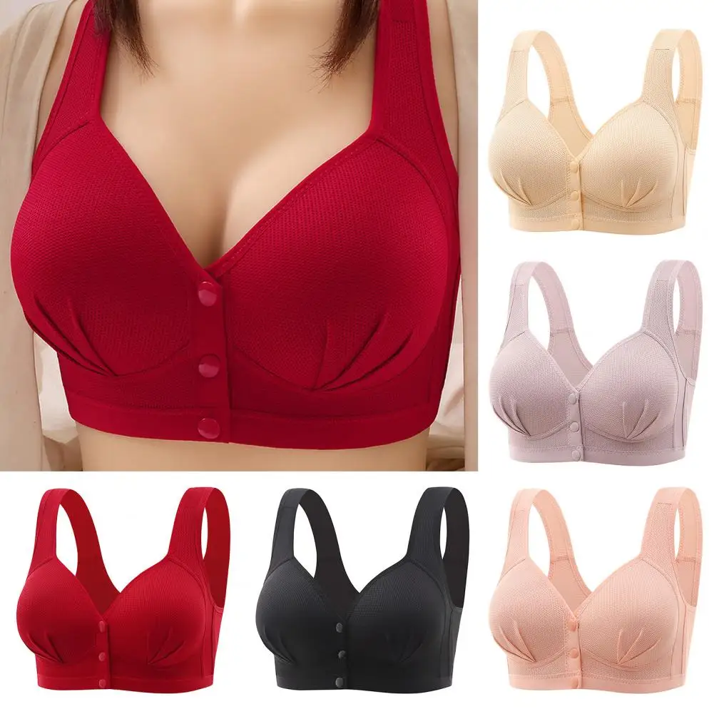 Mom Bra Comfortable Wireless Front Closure Push-up Bras for Mid-aged Women Plus Size Breathable Stylish Underwear Non-wired Bra