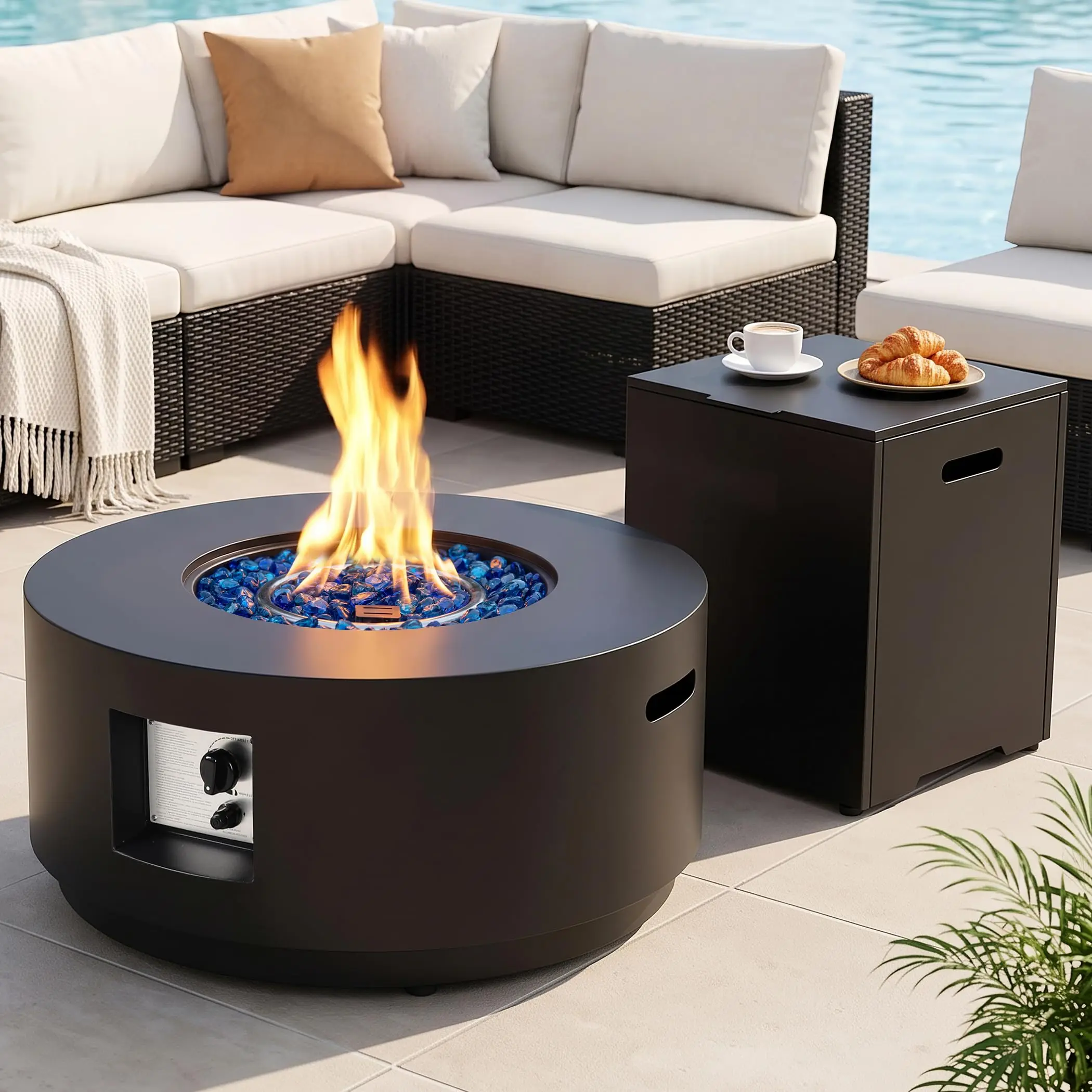 30'' Outdoor Round Propane Fire Pit Table Metal Black