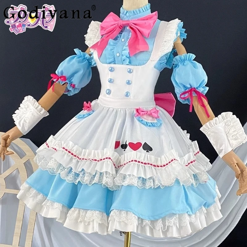 Sweet Uniform Skirt Set for Women Maid Halloween Carnival Accessories Props Set Female Bow Design White Blue Cosplay Costume
