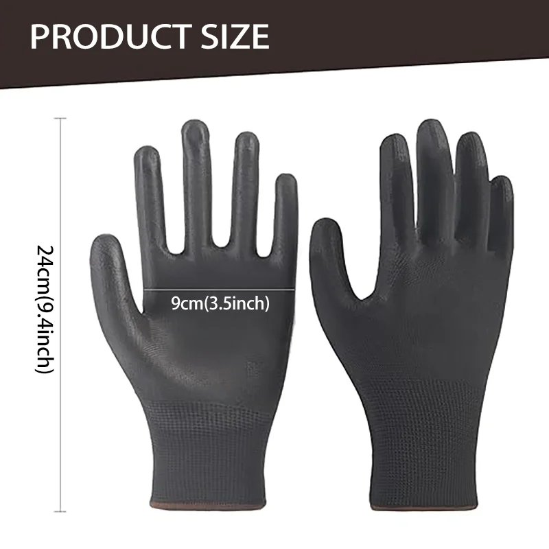 Black PU Coated Gloves, Anti-slip Labor Gloves for Electronic Component Assembly, Light Industry Workshop and Construction Work