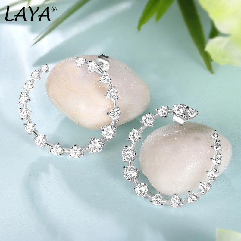 Laya 925 Sterling Silver Shining Colorful Zircon Irregular Half Hoop Earrings For Women Original Luxury Jewelry 2022 Trend