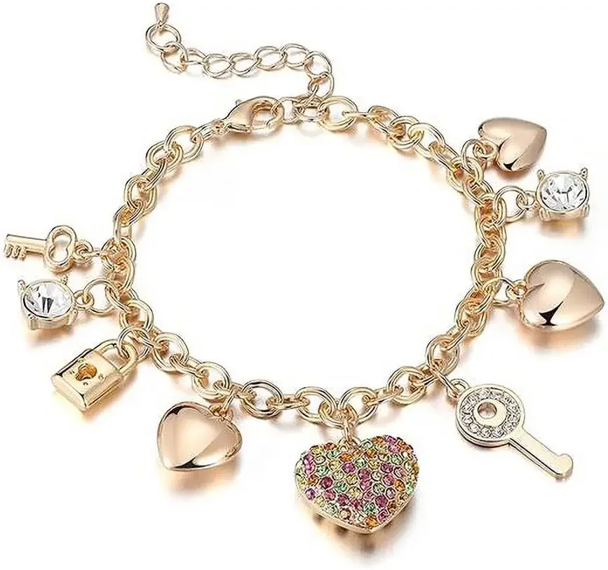 Pulsera de eslabones de cadena de oro - 7' + 2' extensor, chapada en oro de 14K, pulseras Love Locked para mujer, con