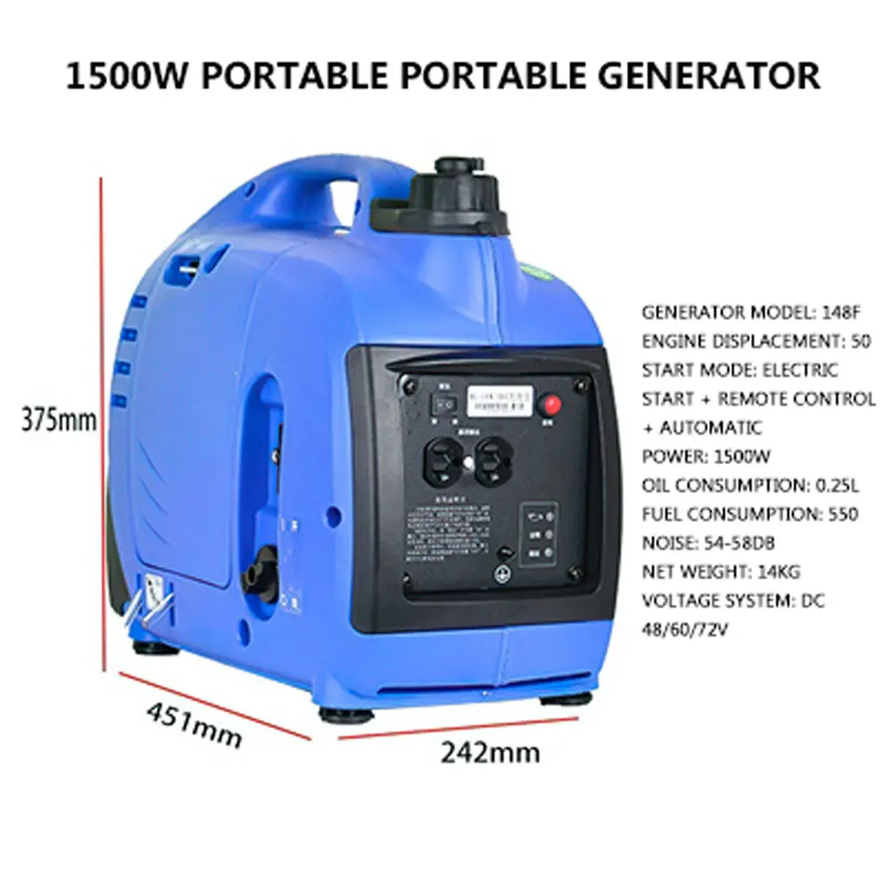 

1.5KW2.5KW/3KW Portable Electric Vehicle Generator 148F motor 48v 60v 72v silent generator 0.25L oil consumption