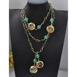 Z13447 47'' 25mm Peacock Abalone Shell Egg Green Jasper CZ Chain Necklace Pendant Custom Jewelry