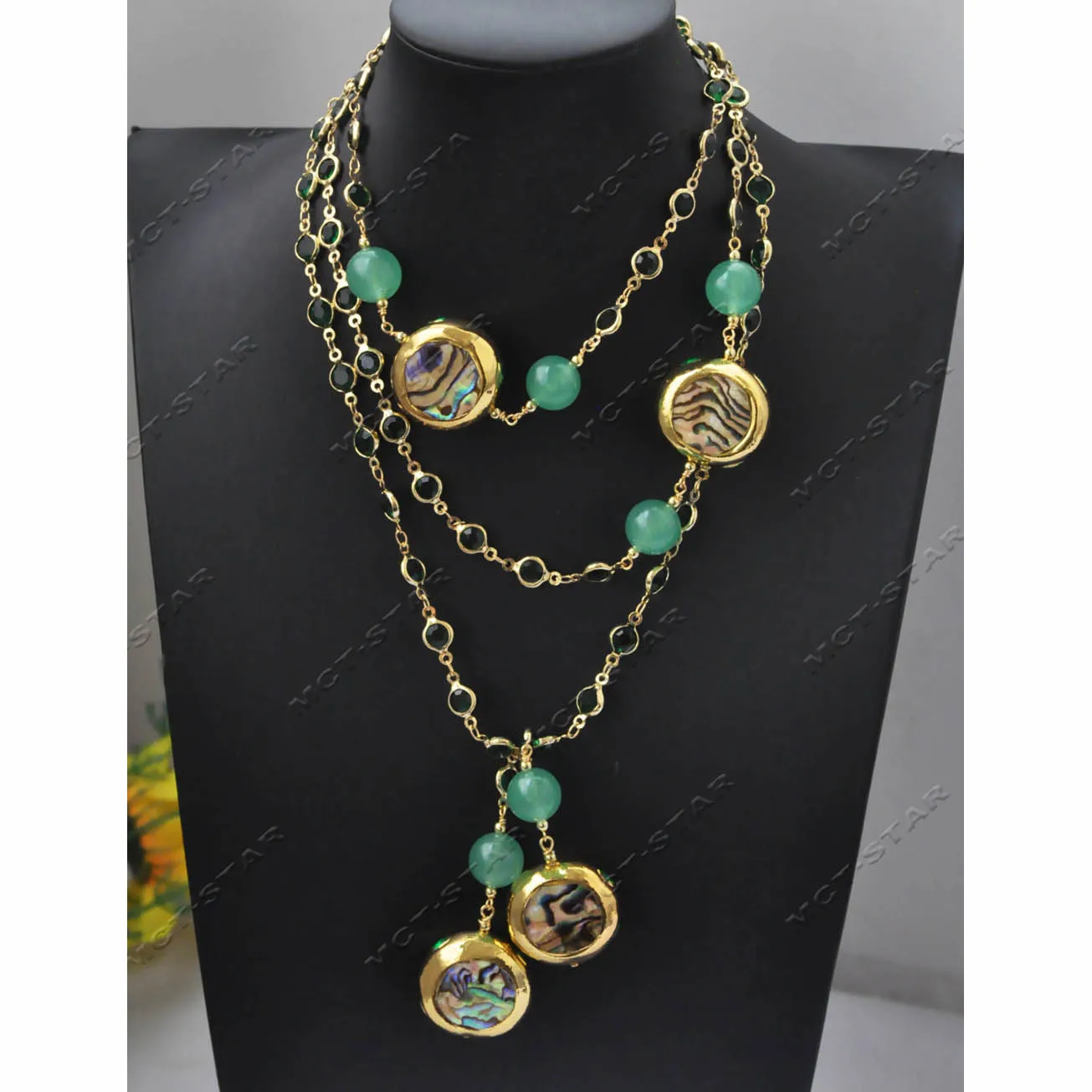 Z13447 47'' 25mm Peacock Abalone Shell Egg Green Jasper CZ Chain Necklace Pendant Custom Jewelry