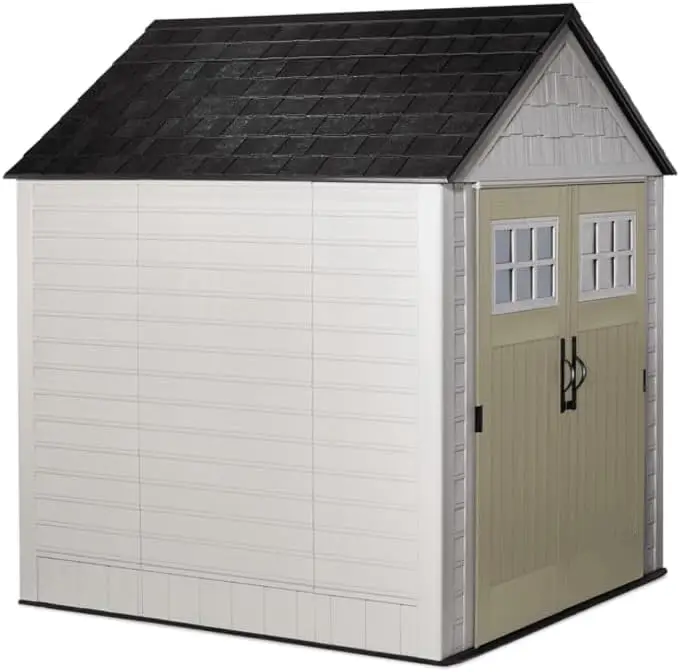 

7 Foot by 7 Foot Weatherproof Outdoor Storage Shed for Garden Tools and Lawn Machinery Organization with Lockable Door Sandstone