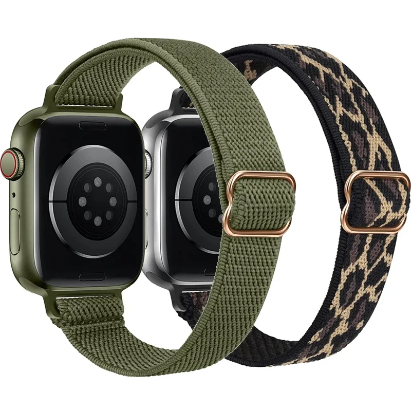 Apple Watch用のスリムで調整可能なscrunchieストラップ、Nyloループブレスレット、ウルトラ49mmバンド、45mm、44mm、40mm、41mm、iwatchシリーズ5、6、7、8