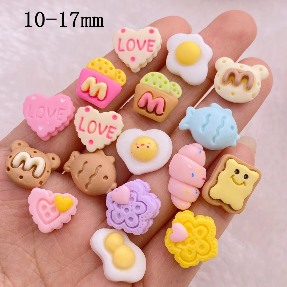 20Pcs New Cute Resin 10-17mm Mini Cartoon Cake, Biscuit Series Flat Back Manicure Parts Embellishments For Hair Bows Accessories