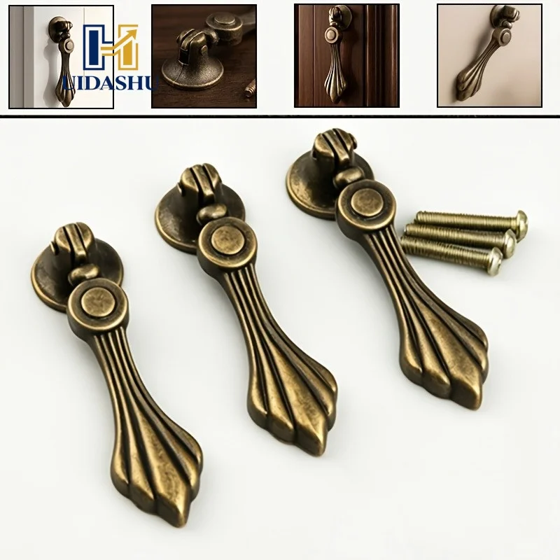 8Pcs Vintage Pendant Iron Cabinet Handles European Style Drawer Pulls Single Hole Knobs Wardrobe Dresser Door Furniture Hardware