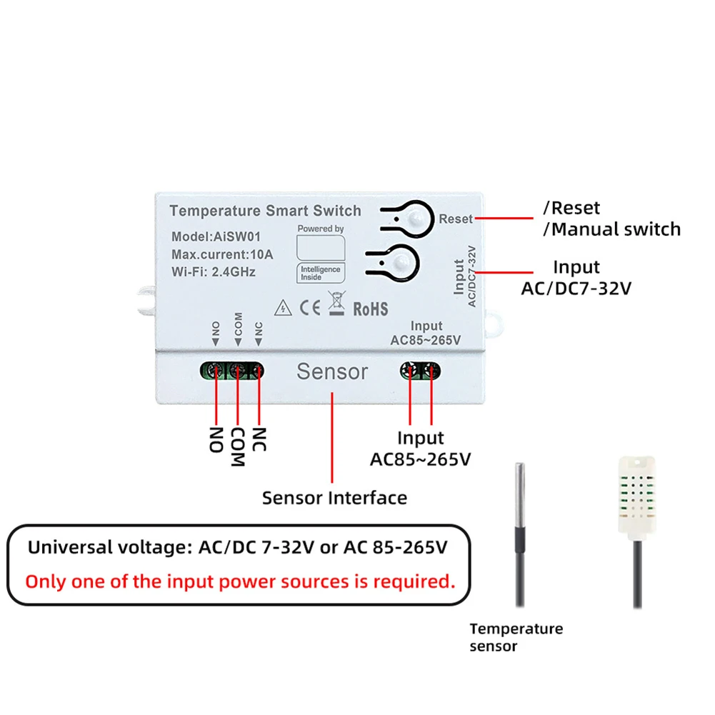 Temperatur Feuchtigkeit Schalter Für Tuya Smart WiFi Temp Hum Sensor Passive Trocken Kontaktieren Fernbedienung Schalter Sprachsteuerung