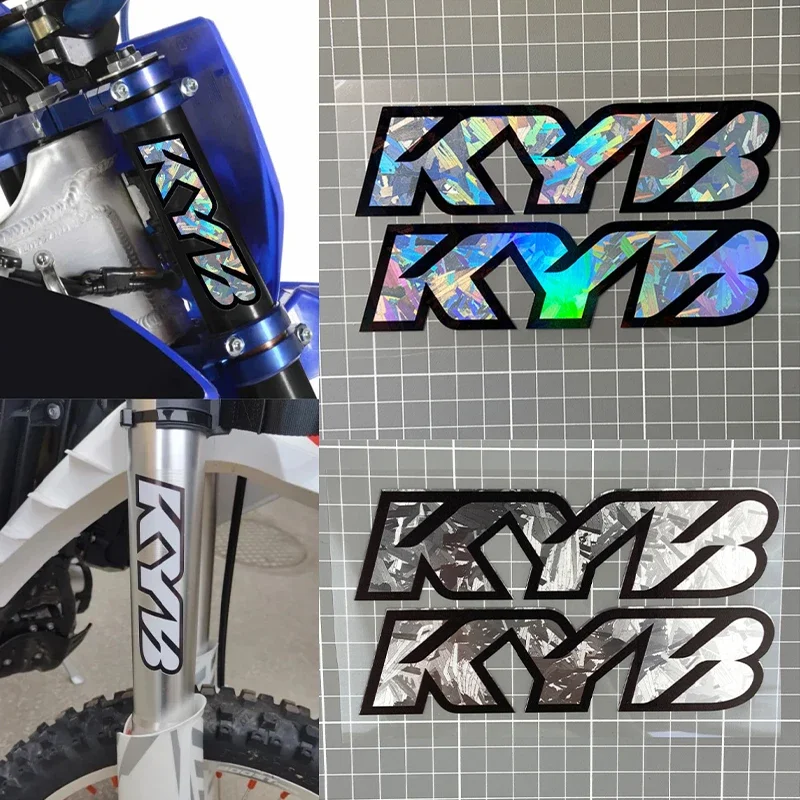 Image of 2 Stück KYB-Style Motorrad-Gabelaufkleber, schillernd silberne Vinyl-Aufkleber, Zubehör zur Dekoration der Federung