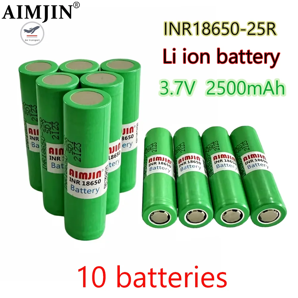 3.6V 2500mAh  10PCS 18650 Battery For Samsung INR 18650 25R Lithium Lon Battery Replacement External Battery