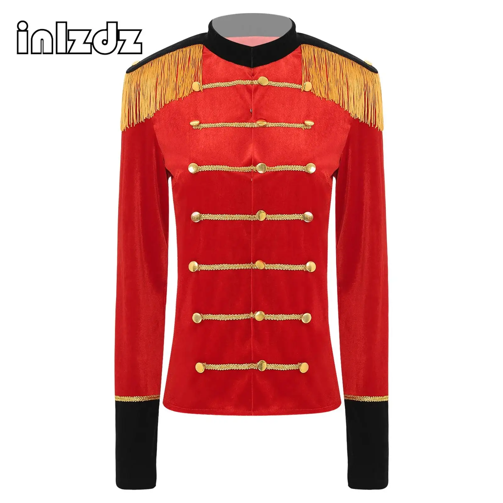 Women Halloween Circus Ringmaster Role Tops Stand Collar Tassel Jacket Ringleader Drummer Major Cosplay Tailcoat Jacket Costum﻿e