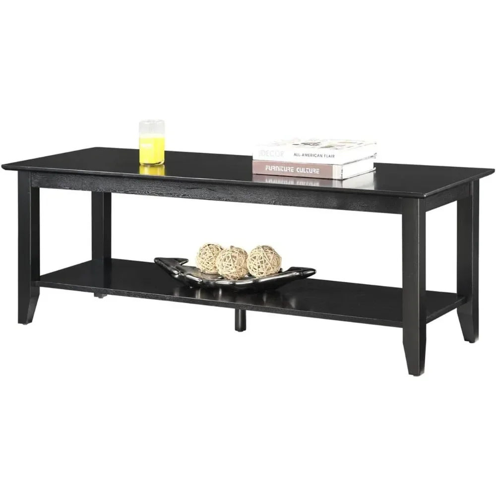 American Heritage Coffee Table with Shelf, Coffees Tables withs Storage for Living Room Black