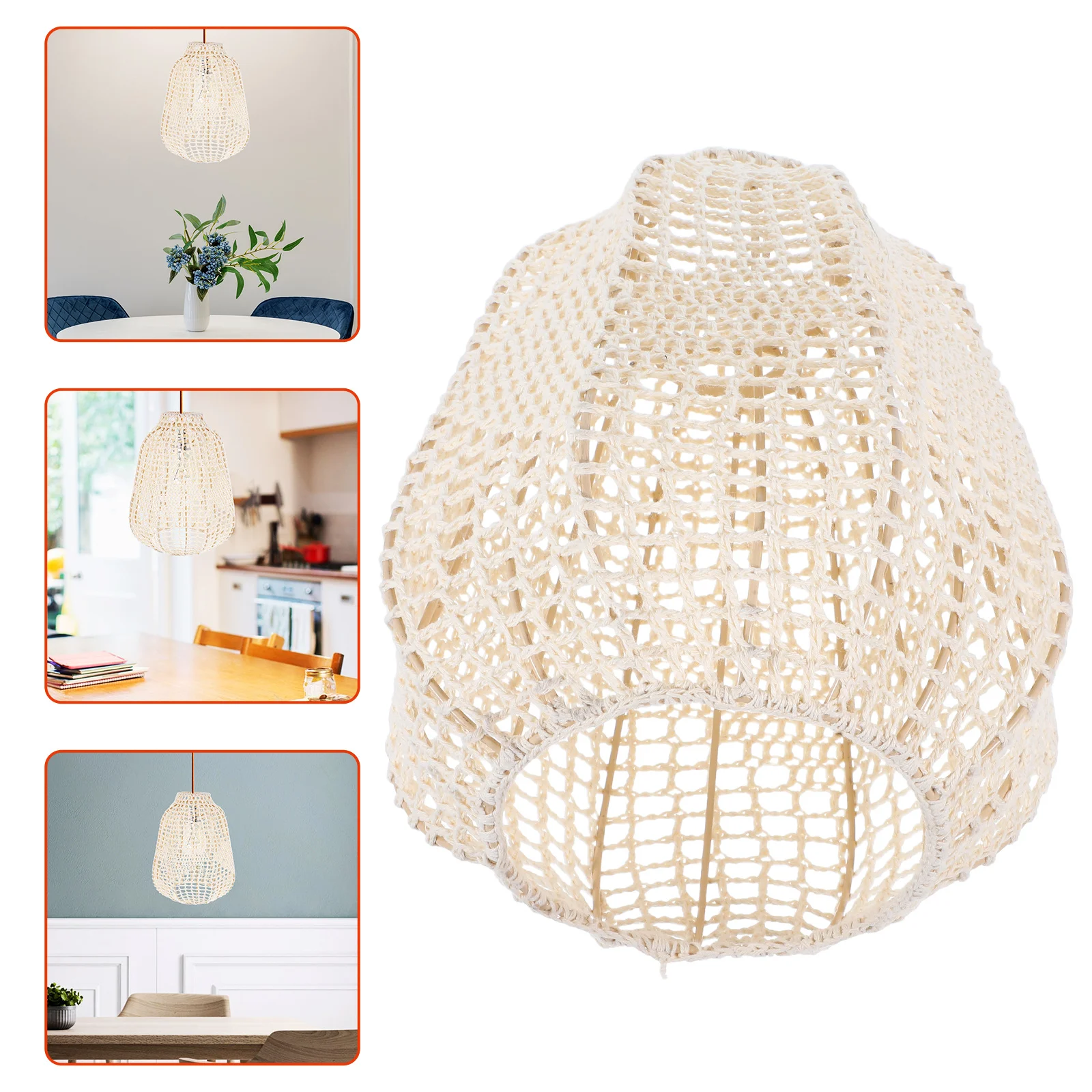 

Boho Cotton Rope Lampshade Handcrafted Woven Light Shade for Pendant Ceiling Chandeliers Fixture Rustic Drum Cage Decor Beige