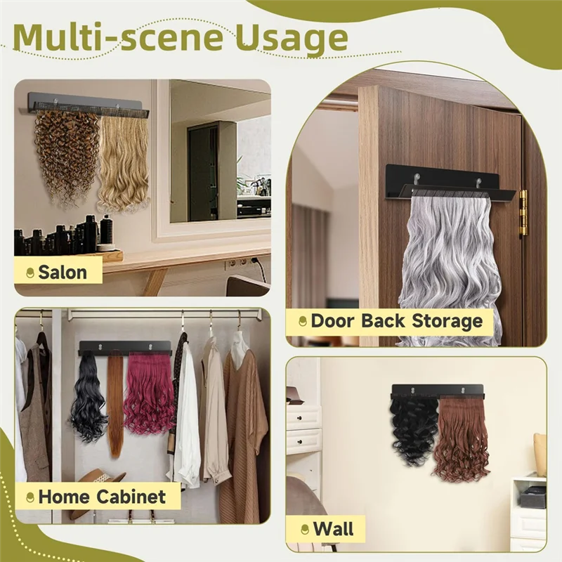 AA01-Cappendiabiti per extension, supporto per extension per capelli neri per styling, lavaggio, asciugatura, intrecciatura, espositore per extension per capelli