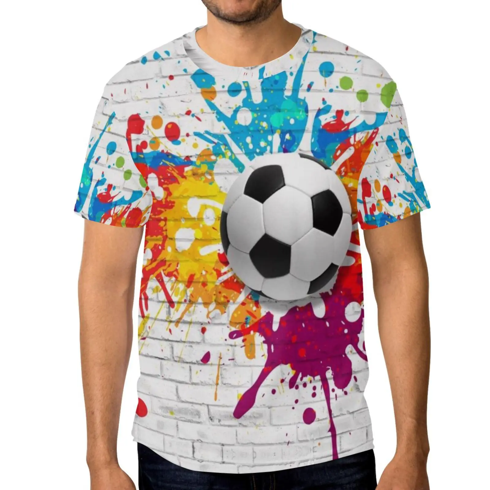 

Новая мужская футболка с футбольным принтом, мужская футболка, повседневная футболка с круглым вырезом, короткая мужская футболка в стиле хип-хоп