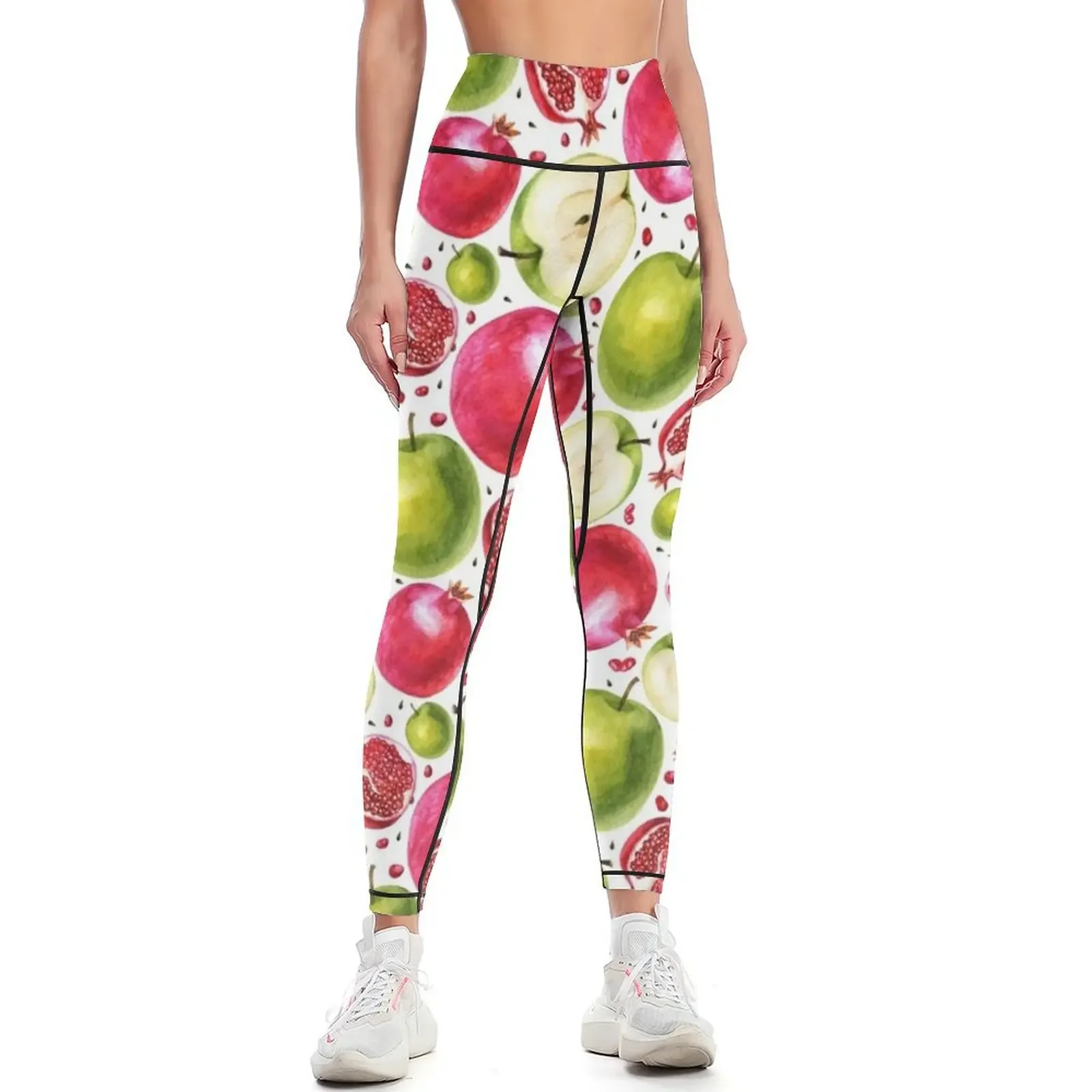 

Watercolor pattern. Pomegranate and apple. Leggings for physical push up legging Fitness's gym clothes Womens Leggings