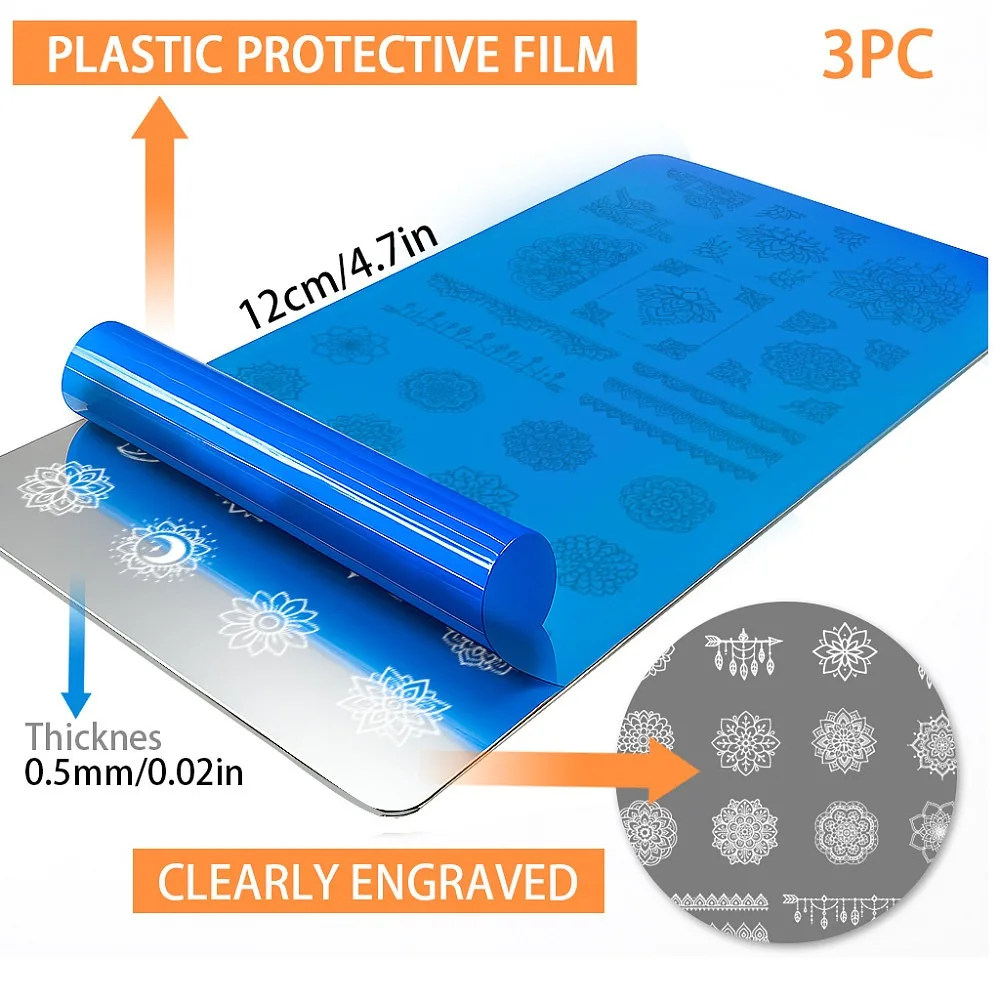 3pcs Boho Flower Nail Stamping Plates Ethnic Style Nail Image Plate Geometric Manicures Design Stencil Floral Nails Templates