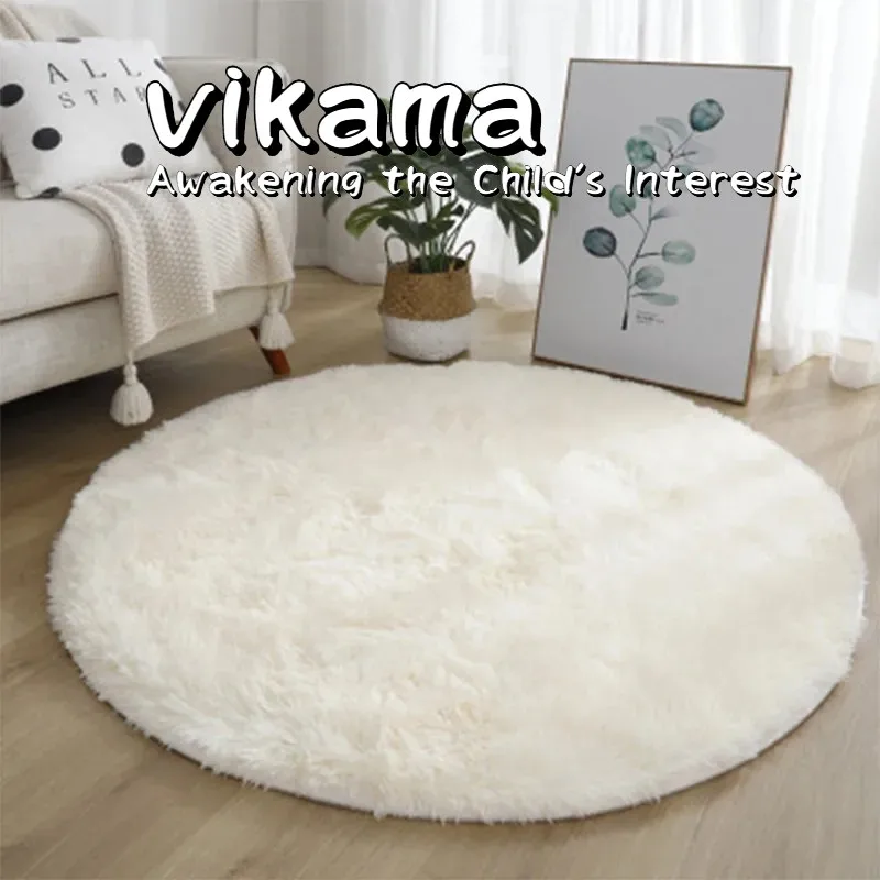 VIKAMA Round Solid Colour Warm Shaggy Carpet Cloakroom Decorative Carpet Coffee Table Mat Cosmetic Table Floor Mat Home Decor